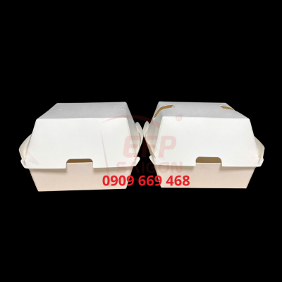 Hộp Giấy Trắng Đựng Hamburger, Bánh Bao Có Lỗ Thoáng Khí – Hộp Take Away Đựng Burger, Bánh Mì, Đồ Ăn Nhanh